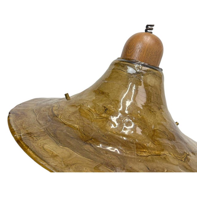 Amber Acrylic and Brass Hat-Shaped Pendant Lamp from Cristallux, Germany, 1970s For Sale - Image 6 of 14