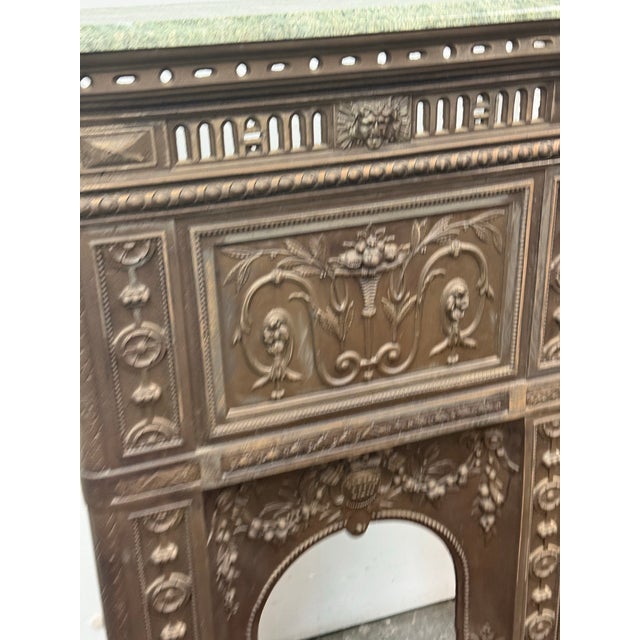 Metal Victorian Cast Iron Fireplace Surround + Green Stone Top, 19th Century For Sale - Image 7 of 12