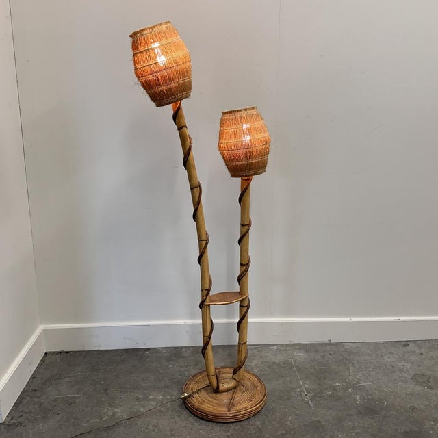 Rattan and Wicker Floor Lamp from Louis Sognot, France, 1960s For Sale - Image 10 of 16