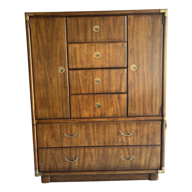1970s Drexel Accolade Campaign Highboy Dresser For Sale