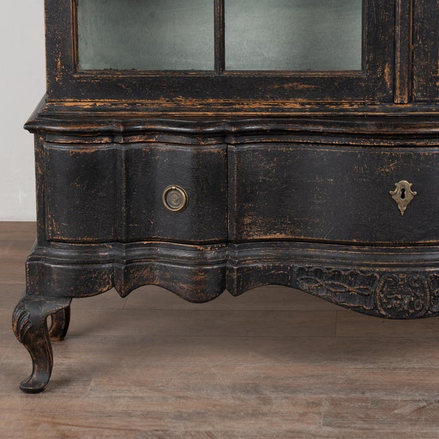 19th Century Danish Black Painted Oak Display Cabinet Vitrine Bookcase For Sale - Image 13 of 16