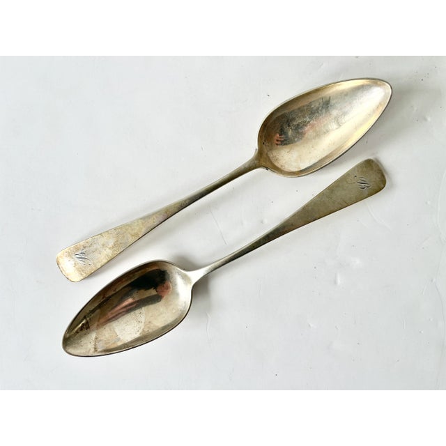 Pair of Early 19th Century Coin/900 Silver Spoons - Monogram "R" - Large Tablespoons or Small Serving Spoons For Sale In Columbus - Image 6 of 6