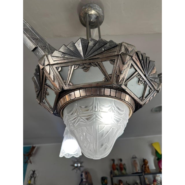 Silver Art Deco Chandelier, 1930 For Sale - Image 8 of 14
