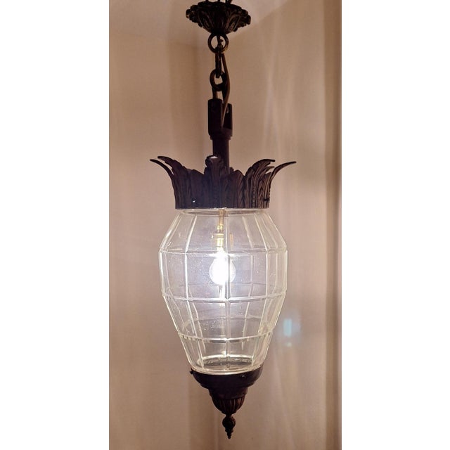 Goldenrod Large Antique Lantern-Shaped Ceiling Lamp, 1900s For Sale - Image 8 of 8