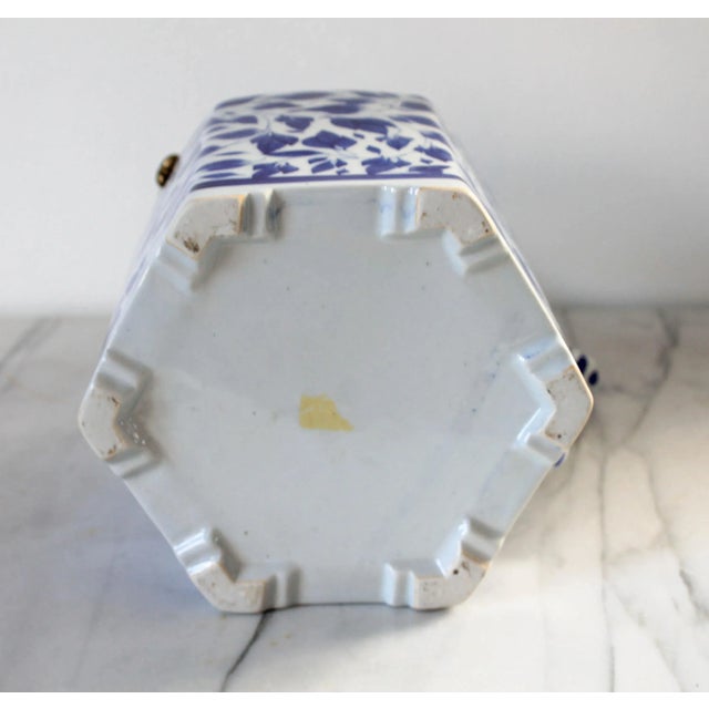 Vintage Asian Blue & White Porcelain Teapot W/ Brass Handle For Sale - Image 11 of 11