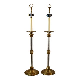 Pair Glass Brass Chapman Vintage Table Lamps For Sale