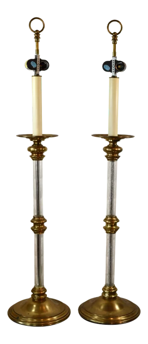 Pair Glass Brass Chapman Vintage Table Lamps