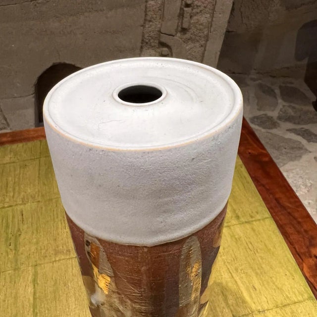 Brown 1970s Sculptural Vase Colorful Art Pottery For Sale - Image 8 of 12