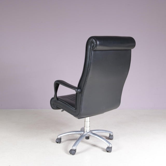 Postmodern Vintage Italian Black Leather Desk Chair from Poltrona Frau, 2000s For Sale - Image 3 of 13
