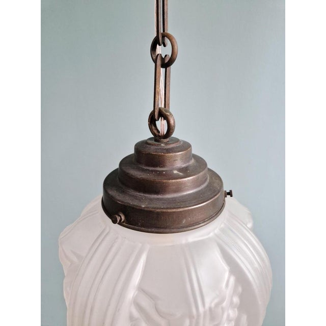 Copper Art Deco Pendant Light in Frosted Clear Glass, 1920s-1930s For Sale - Image 8 of 18
