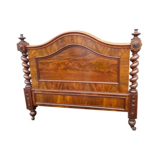 Antique Burled Walnut Spindle Full Bed Frame For Sale