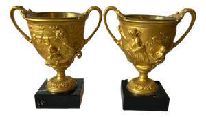 Late 19th Century Bronze Vase Holders with Black Marble Base Container, France, Set of 2