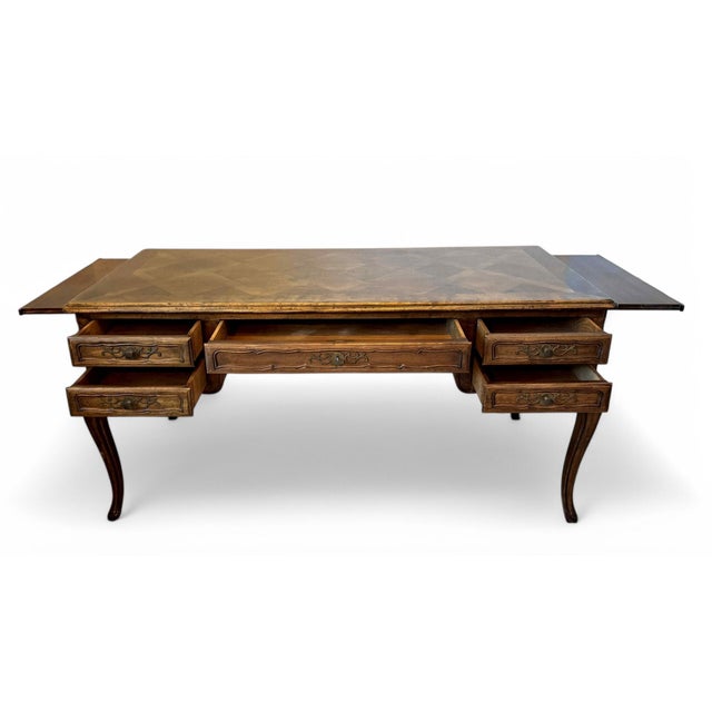 John Widdicomb Vintage John Widdicomb French Country Parquet Writing / Partner's Desk For Sale - Image 4 of 12