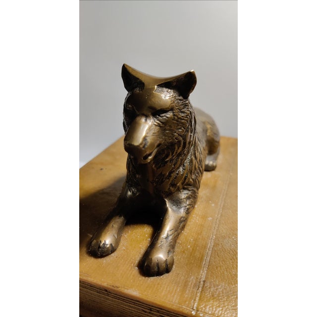 Art Deco Vintage Sculpture ~ Bronze Wolf Lying on Top of a Book For Sale - Image 3 of 11