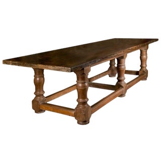 17th Century Italian Walnut Rustic Trestle Refectory Dining or Library Table For Sale