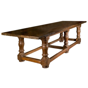17th Century Italian Walnut Rustic Trestle Refectory Dining or Library Table