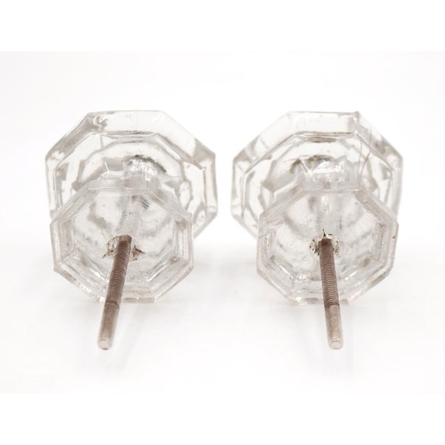 Pair of Vintage 2 In. Octagon Clear Glass Drawer Cabinet Knobs For Sale - Image 4 of 4