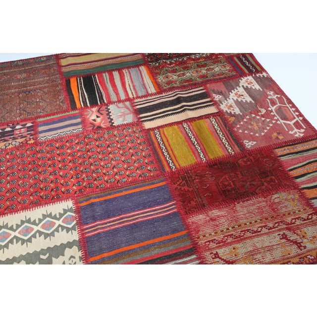 Vintage Handwoven Kilim Patchwork Rug & Kilim for Floor – 5' 3'' X 6' 11'' For Sale - Image 9 of 12