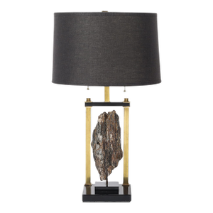 Mid-Century Rectilinear Black Lacquer & Brass Pyrite Specimen Table Lamp