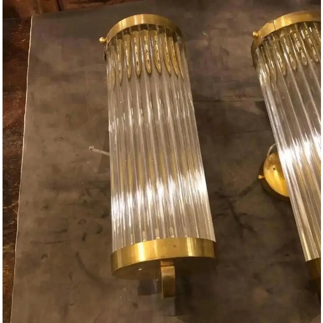 Brass Two Sciolari Style Mid-Century Modern Brass and Glass Italian Wall Sconces For Sale - Image 8 of 8