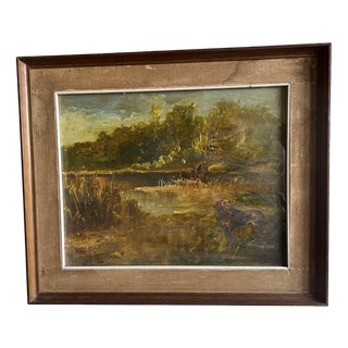 Italian Artist, Landscape with Hunting Dog, Italy, 1950s, Oil Painting, Framed For Sale
