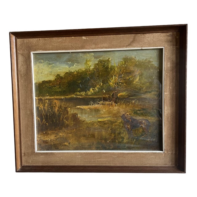 Italian Artist, Landscape with Hunting Dog, Italy, 1950s, Oil Painting, Framed For Sale