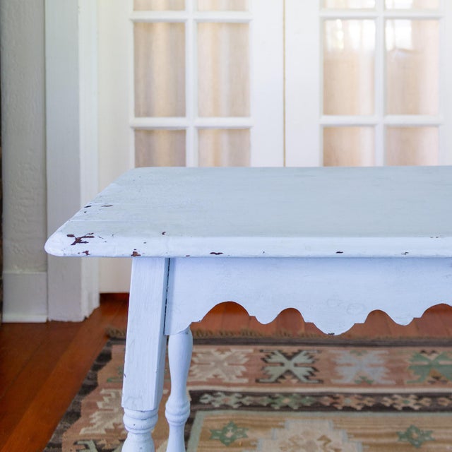 Early 20th Century Blue Painted Scalloped American Farmhouse Side Table For Sale - Image 11 of 18