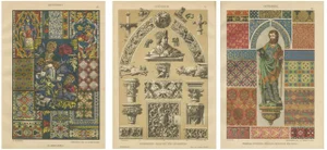 Stained Glass and Sculpture and Textile Motifs, 1887, Paper, Set of 3