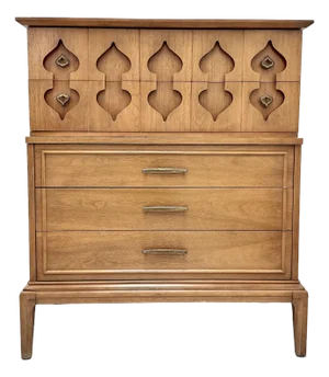 1950s Mid-Century Modern Tall Boy Chest of Drawers Kent Coffey Perspecta Moroccan, Attributed