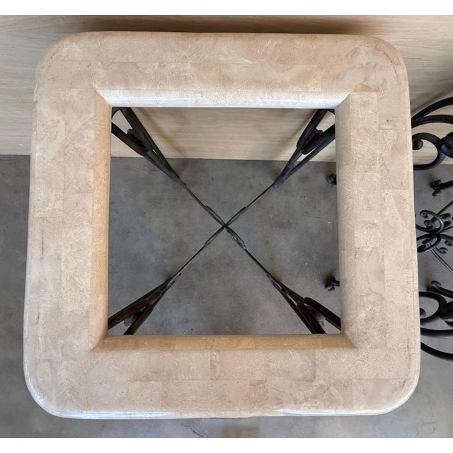 Early 20th Century Pair of Neoclassical Style Patinated Forged Iron Planter Stands with marble top For Sale - Image 6 of 18