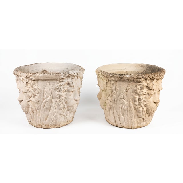 1990s P1990s Pair of Monumental Cast Stone Lion Head Garden Planters | Classical Estate Urns | Architectural Outdoor Planters For Sale - Image 5 of 7