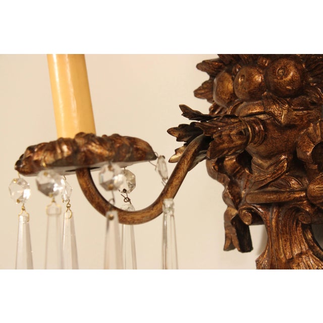 Italian Renaissance Style Pair of Carved Wall Sconces With Prisms For Sale - Image 10 of 12