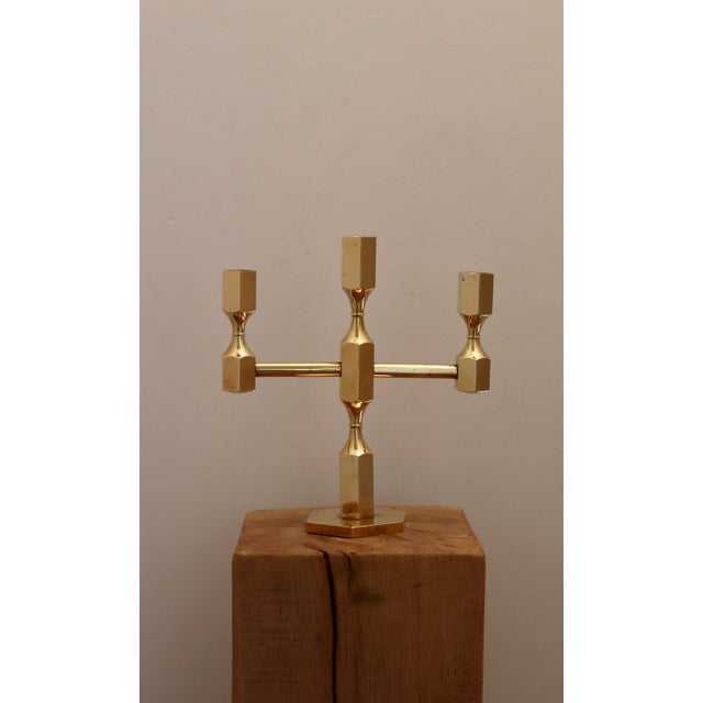 Metal Vintage Swedish Brass Three-Arm Candelabra by Gusum, 1974 For Sale - Image 7 of 7