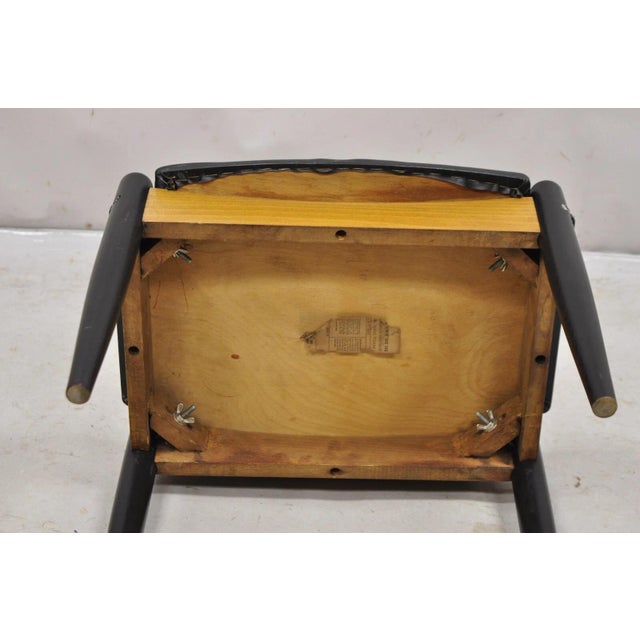 Norco Mid Century Modern Sculpted Footstool Ottoman Tapered Leg Black Vinyl Seat For Sale - Image 9 of 11