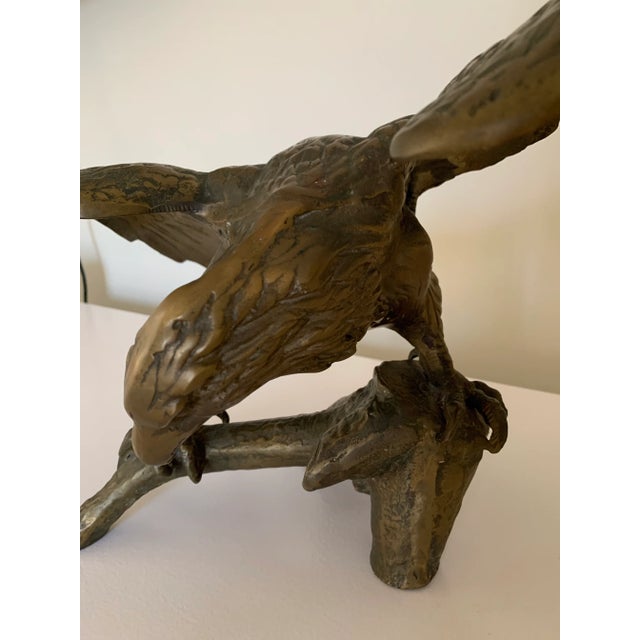 Vintage Mid-Century Solid Brass Eagle on Branch Sculpture For Sale - Image 9 of 12