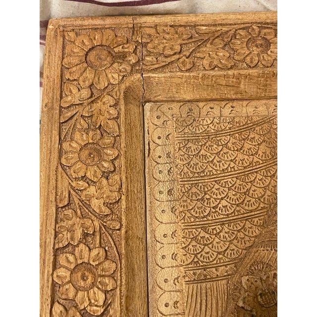 Early 20th Century Handcrafted Ornate Wooden Wall Relief Floral Art Sculpture Feat. Persian Royal Couple For Sale - Image 4 of 12