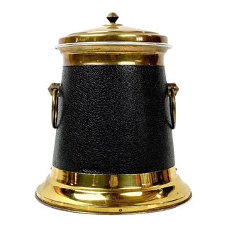 Vintage Brass and Faux Leather Ice Bucket For Sale