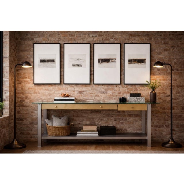 A refined four-piece architectural study drawn from Wyeth at Kuerners, featuring original vintage prints of rural...