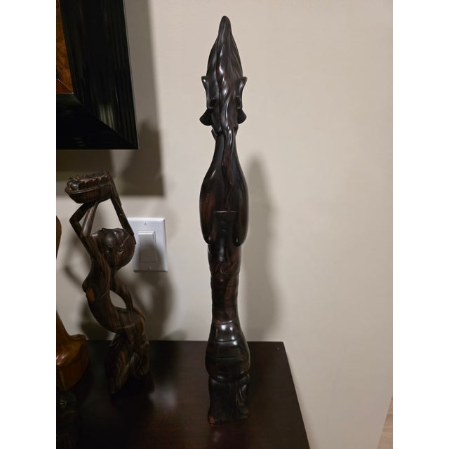 Monumental Mid-Century Balinese Art Deco Elongated Maiden Hardwood Sculpture For Sale - Image 4 of 12