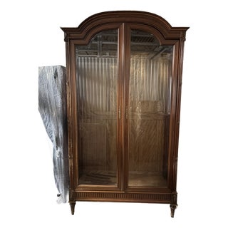 Chateau Directoire Louis XVI Style Bronze and Brass Trimmed Glass Door Armoire, 19th Century For Sale