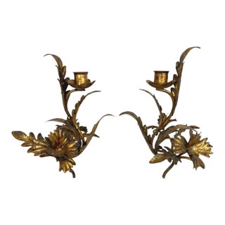 1950s Italian Tole Candleholders - a Pair For Sale