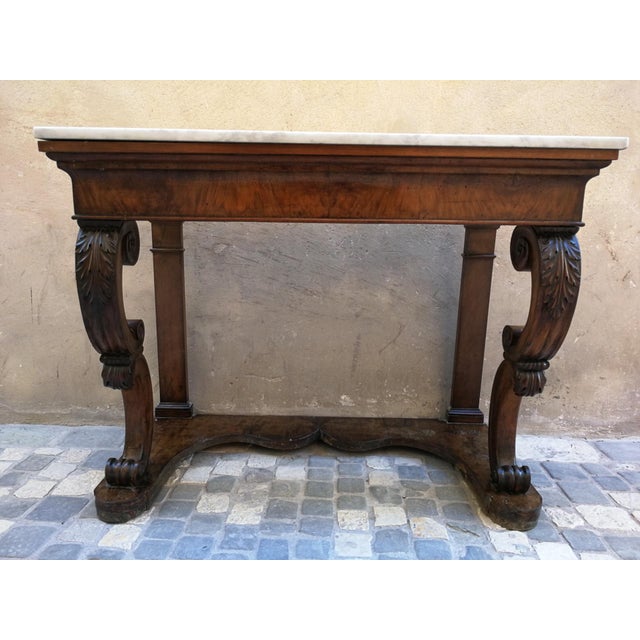 Console Table with Carved Legs and White Carrara Marble Top, Early 19th Century For Sale - Image 4 of 11