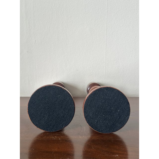 Vintage Midcentury Pair of Hand Turned Wooden Candlesticks 13” Height For Sale - Image 4 of 7
