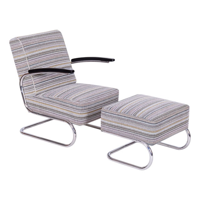 Set of Czech Bauhaus Armchair and Ottoman attributed to W. Gispen for Mücke Melder, 1930s For Sale