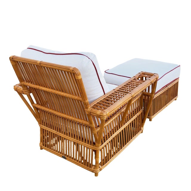 Wood Art Deco Presidents Stick Reed Rattan Nantucket Lounge Armchair & Ottoman Set For Sale - Image 7 of 12