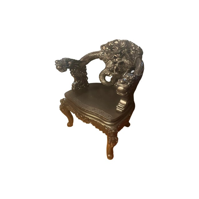 Mid 20th Century Restored Chinese Dragon Throne Chair – Hand-Carved - Rare For Sale - Image 9 of 12