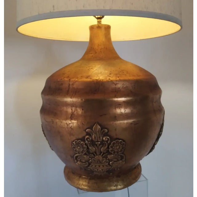 Gold 1970s Mid-Century Large Gold Leaf Lamp For Sale - Image 8 of 13
