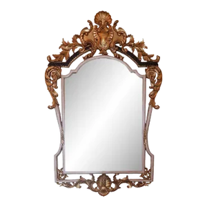 French Louis XIV Style Wood Carved Paint Decorated Mirror