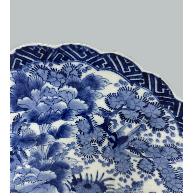Ceramic Antique Chinese Japanese Blue White Floral Charger Wall Cabinet Plate 19th Cent For Sale - Image 7 of 10
