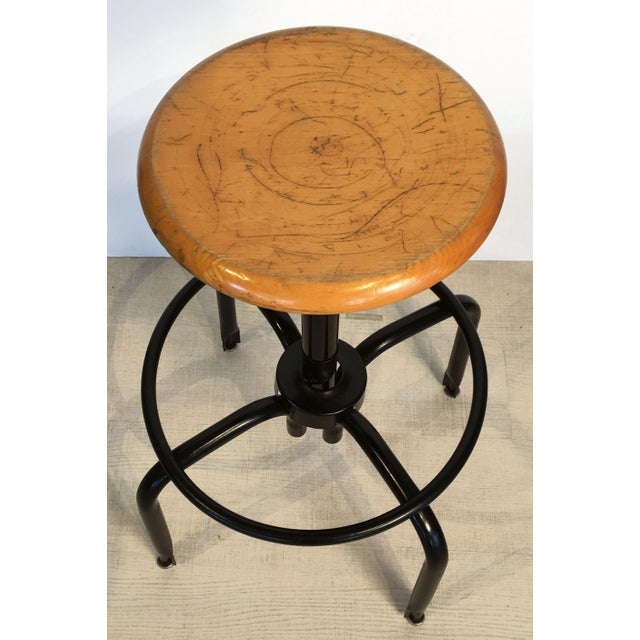 American Black Metal and Chrome Bar Stools With Round Wood Seats 'Four Available' For Sale - Image 3 of 12
